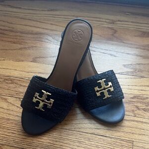 Tory Burch Black and Gold Mules